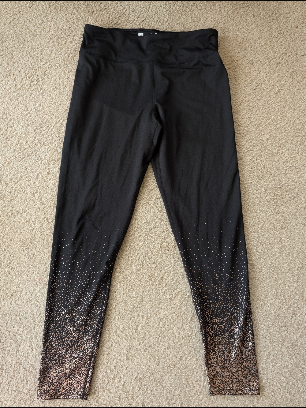 Xersion Black Leggings with Rose Gold Metallic Glitter Ombre Accents